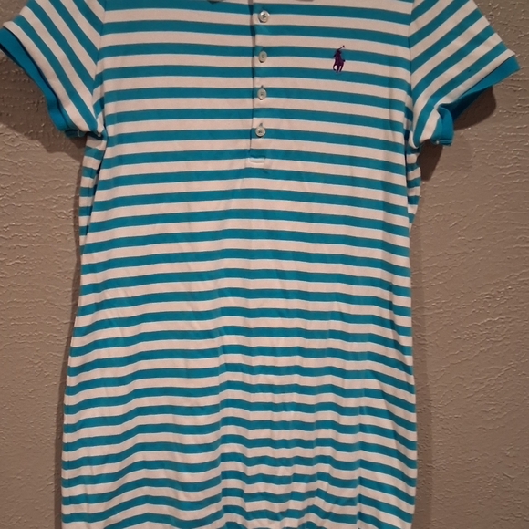 Ralph Lauren Teal and White Striped Polo - Picture 2 of 5